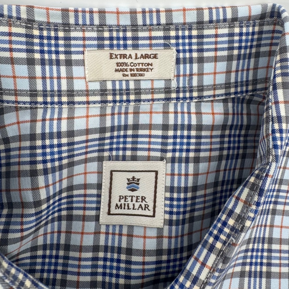 Peter Millar Mens Plaid Long Sleeve Dress Shirt XL Blue Gray Red Button Down - Picture 6 of 10